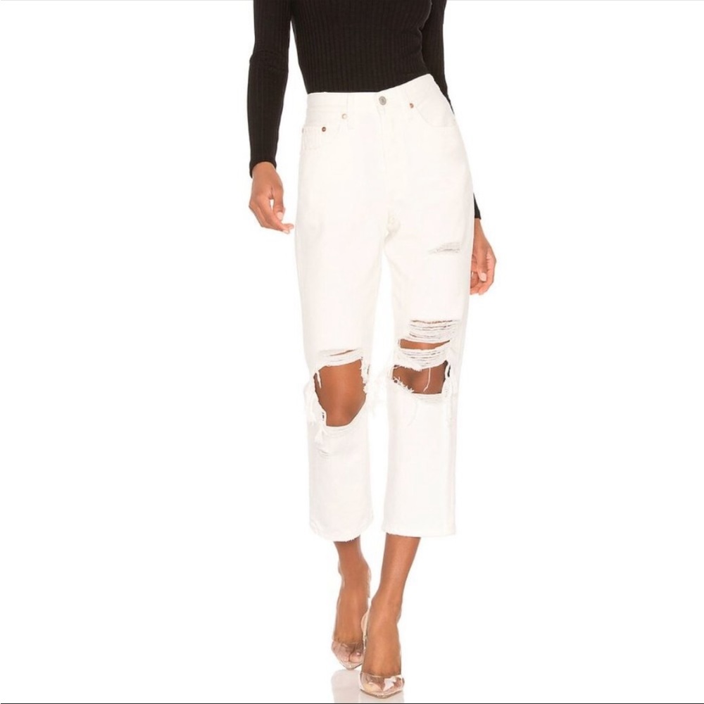 Levi’s 501 Cropped Distressed White Jeans Pants 27